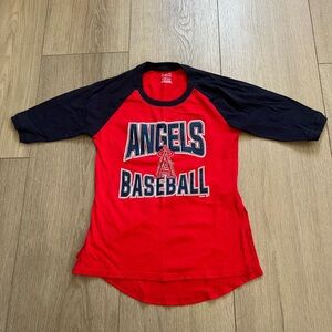 Genuine Merchandise Kids Angels Baseball Raglan Tee - Red & Navy